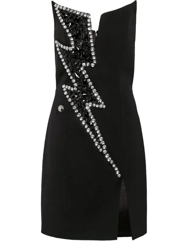 Mini Dress Thunder With Rhinestone Lightning Bolt And Side Slit