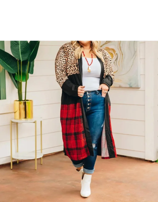 Chill Adulting Cardigan With Leopard And Plaid