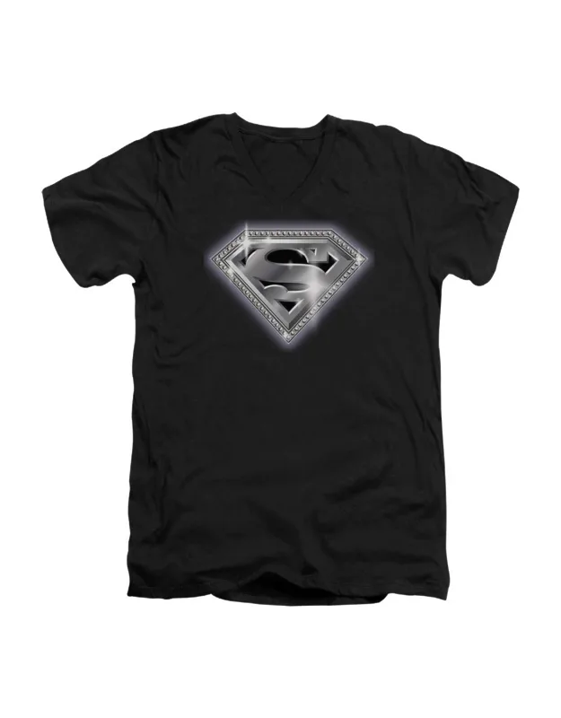Superman Bling Shield V Neck T-shirt