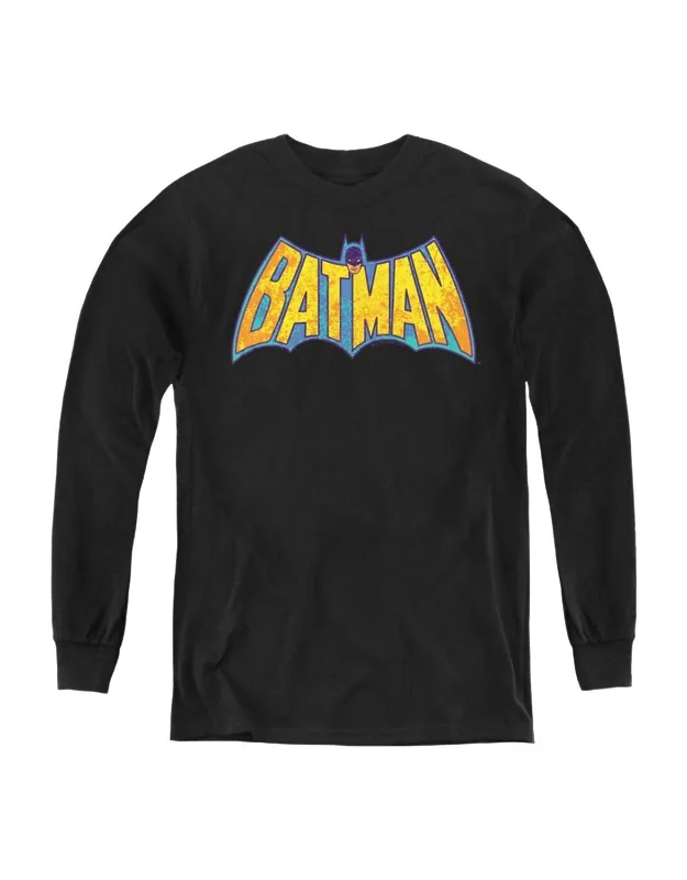 Batman Neon Distress Logo Youth Long Sleeve Tee / T-shirt Stylish Easy