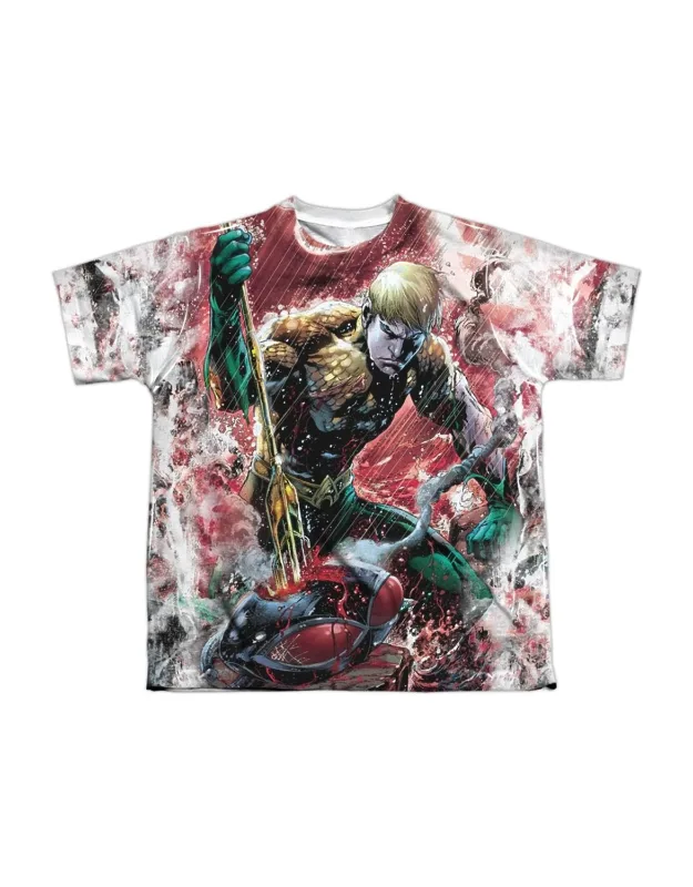 Justice League Of America Aquaman Vs Manta Short Sleeve Poly Crew Tee - Stylish For Everyday Wear, 100% Officially Licensed