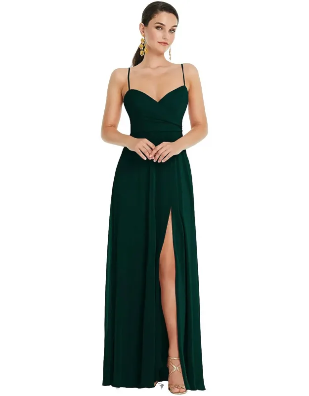 Adjustable Strap Wrap Bodice Maxi Dress With Front Slit