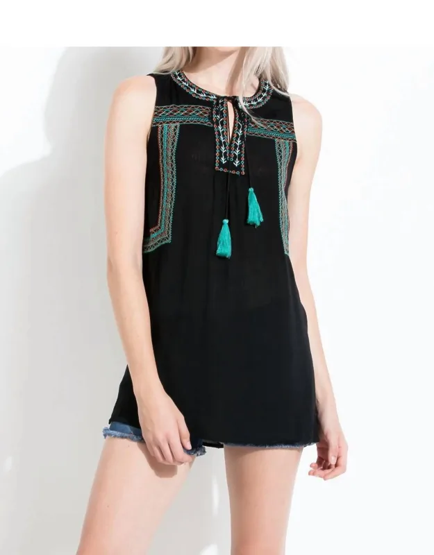 Aztec Embroidered Sleeveless Top