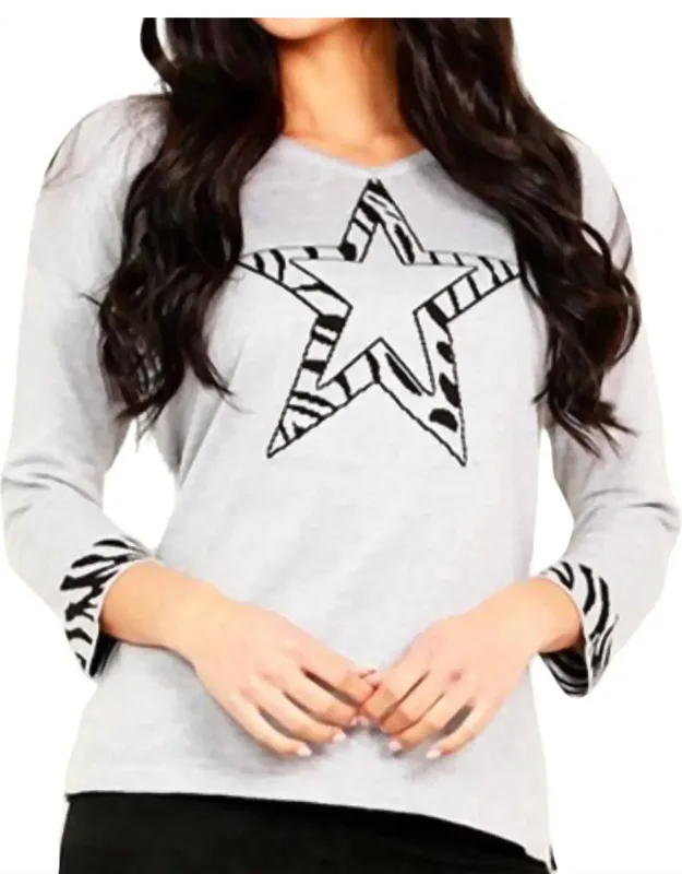 3/4 Star Sleeve V-neck Sweater
