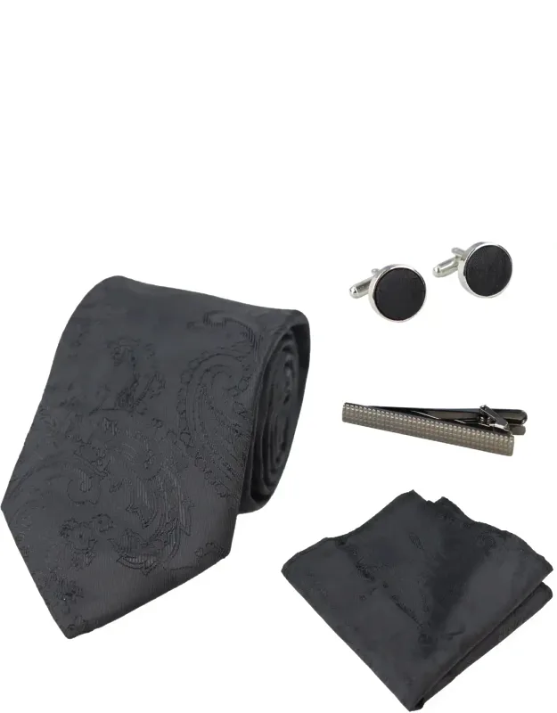 Paisley Neck Tie, Pocket Square, Cuff Links
