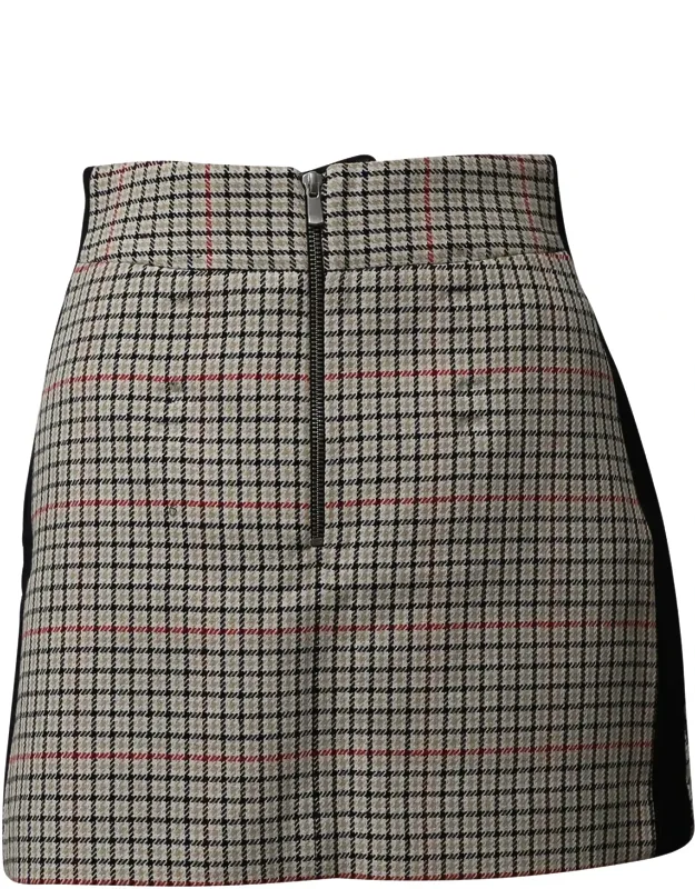 Check Mini Skirt With Black Side Seam Panel In Cotton