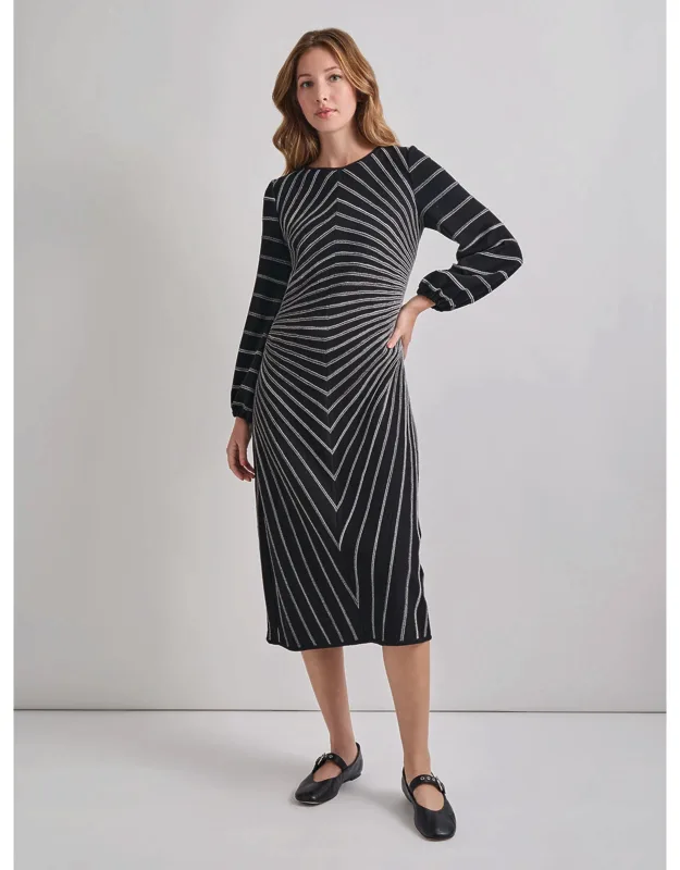 A-line Striped Soft Knit Midi Dress