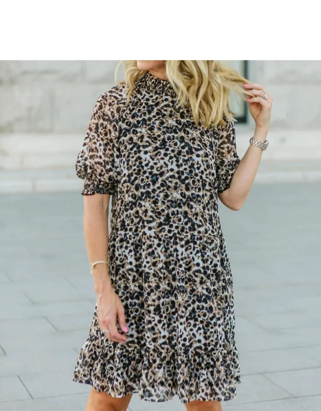 Mock Neck Dress In Leopard Print