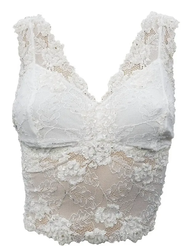 Colette Lace Hand Beaded Sleeveless Crop Top