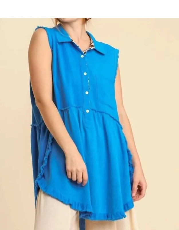 Frayed Sleeveless Tunic Top