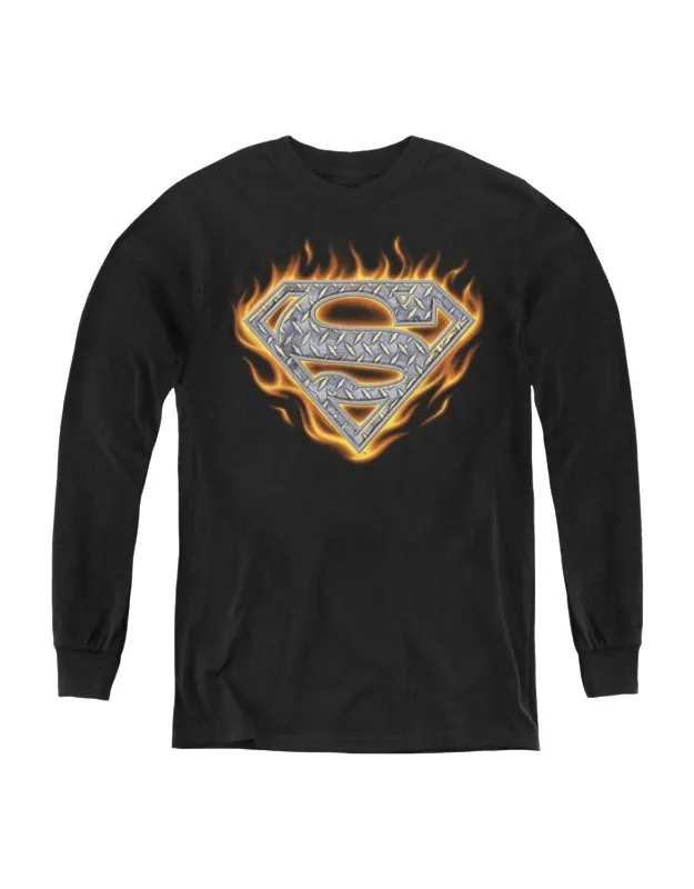 Superman Steel Fire Shield Long Sleeve Tee