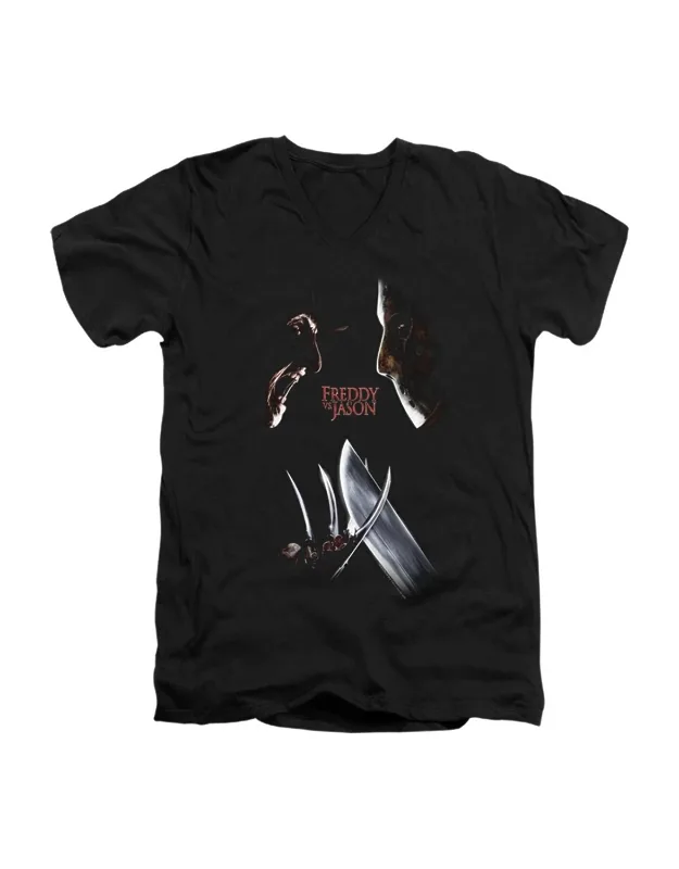 Freddy Vs Jason Face Off Short Sleeve V Neck Premium Cotton T-shirt