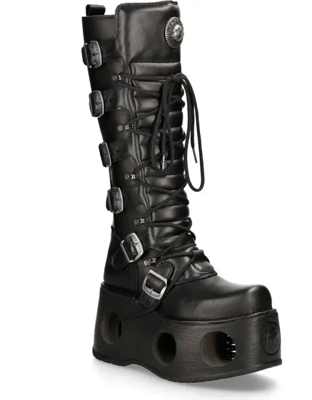 Metallic Knee High Leather Gothic Boots