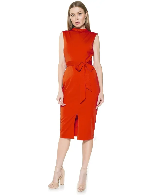 Fara Dress With Tie Waistband And Front Slit