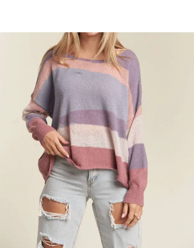 Multi Stripe Sweater With Chic Boatneck And Long Sleeves