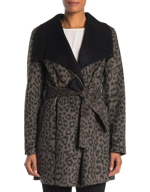 Leopard Double Faced Wool Wrap Belted Coat