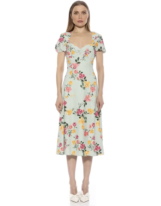 Gracie Dress With Puff Sleeves And High Slit