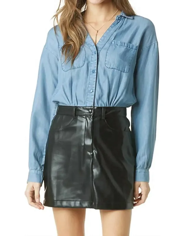 Faradi Dress In Flint Stone - Long Sleeves, Button Closure