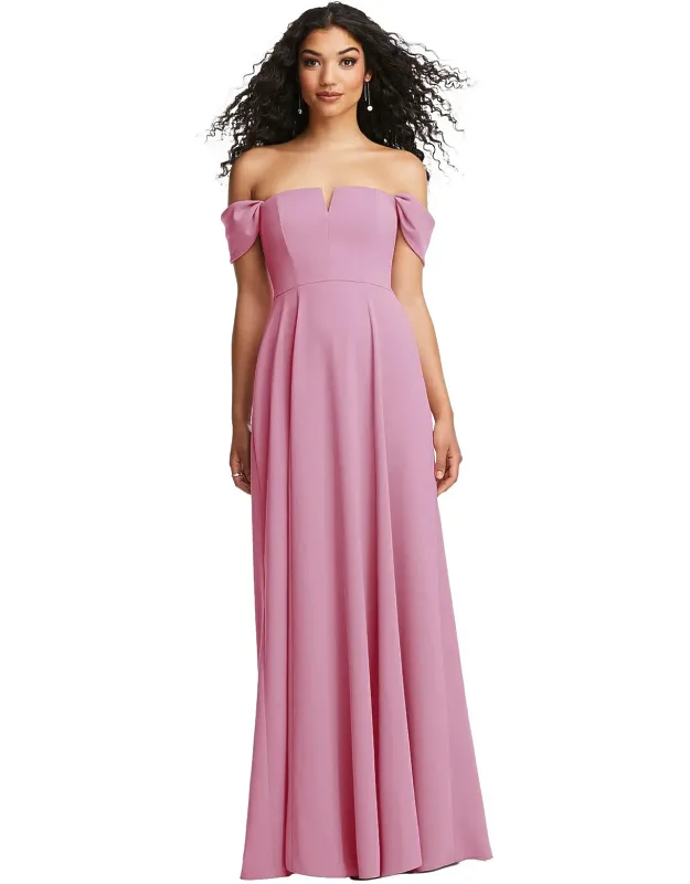 Off-the-shoulder Pleated Cap Sleeve A-line Maxi Dress