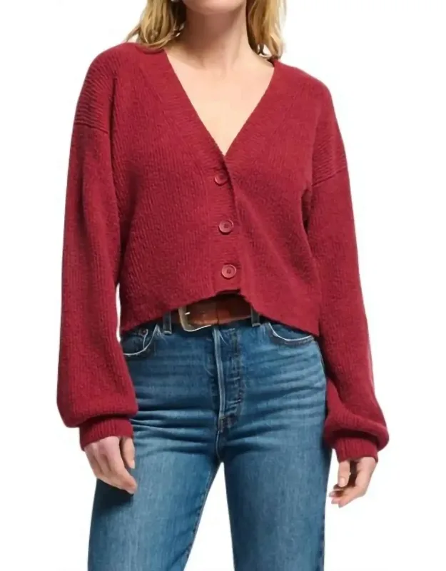 Bo Cardigan With Long Balloon Sleeves And Flattering V-neck Design