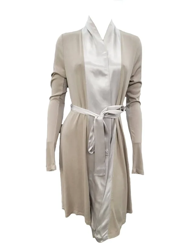 Rib Knit Longsleeve Robe With Satin Trim And Belt