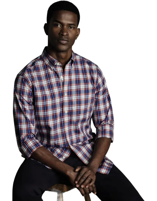 Slim Fit Button-down Collar Non-iron Stretch Poplin Check Shirt