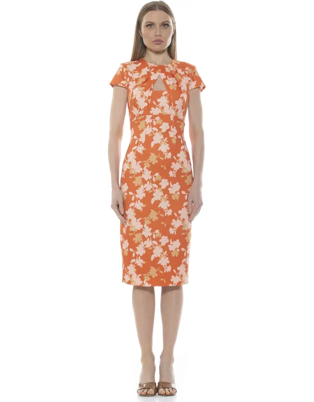Janine Midi Dress With Exposed Zip Closure And Crew Neck