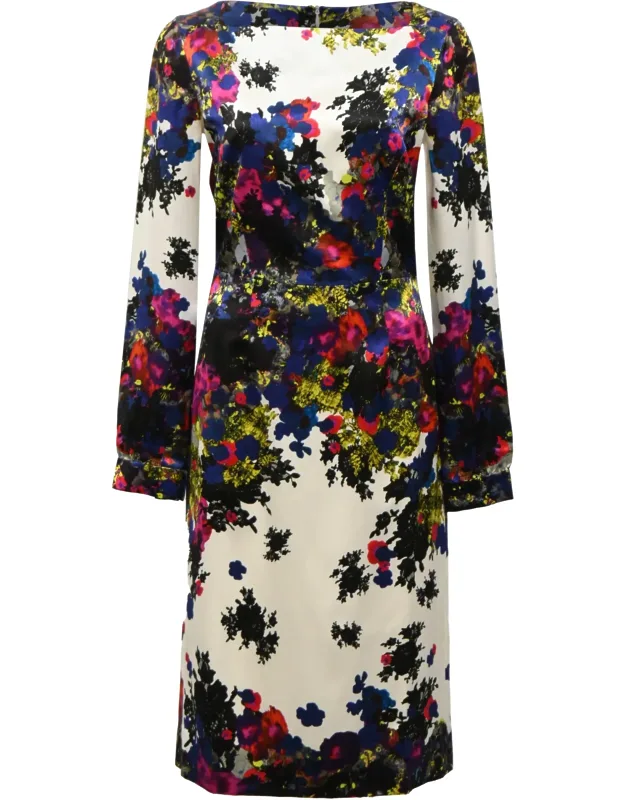 Floral Printed Knee-length Dress In Silk With Timeless Elegance And Luxurious Fabric