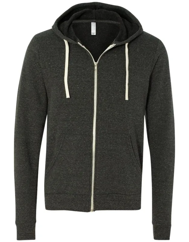 Triblend Sponge Fleece Full-zip Hoodie, 8.2 Oz./yd, Split-pouch Pocket