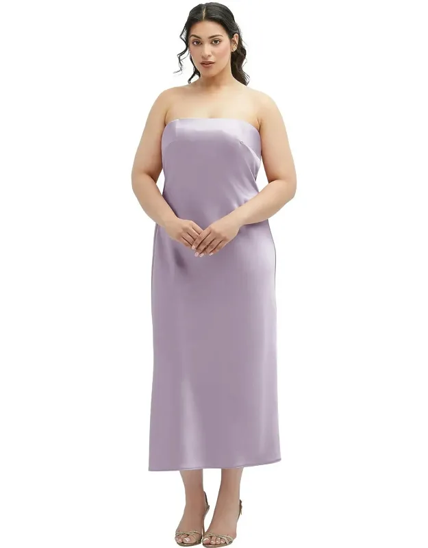Strapless Midi Bias Column Dress With Peek-a-boo Back - Flattering Soft