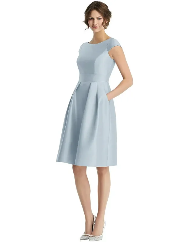 Cap Sleeve Pleated Cocktail Dress With Pockets
