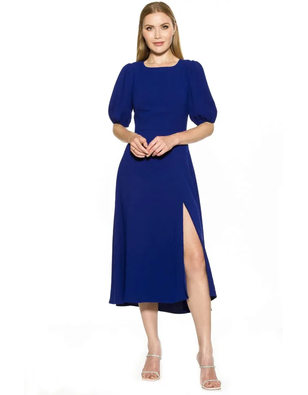 Midi Dress With Bubble Sleeve And Leg Slit