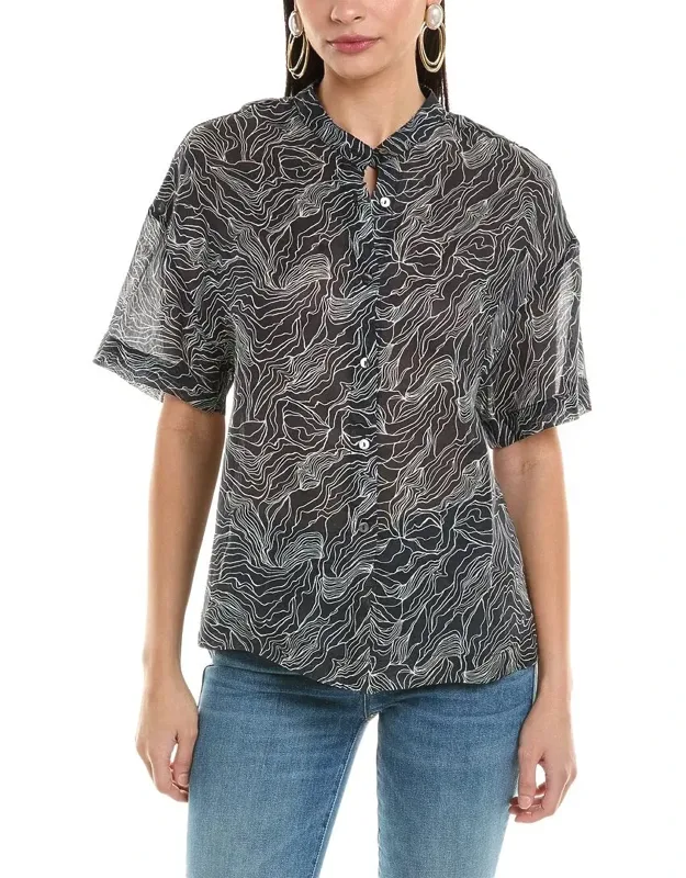 Semi-sheer Top With Button Front Closure And Lightweight Fit