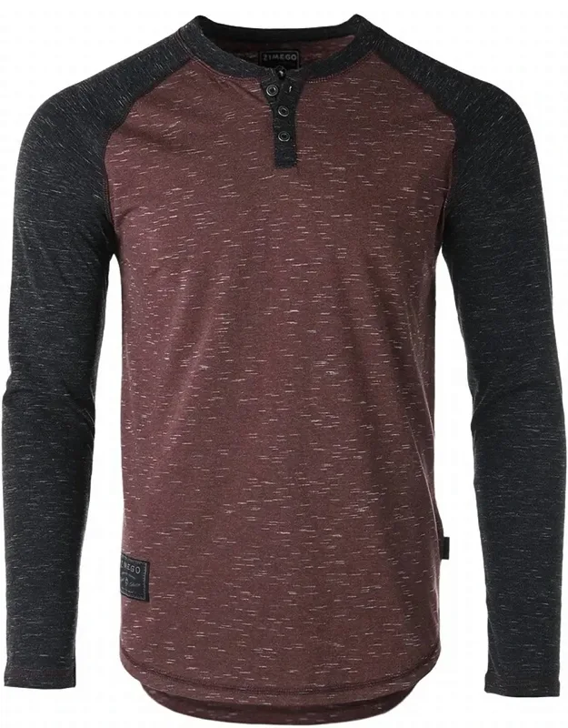 Long Sleeve Arm Contrast Raglan Henley T-shirt
