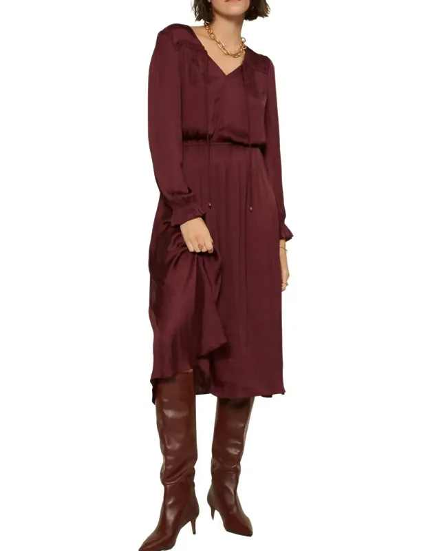 Satin V-neck Long Sleeve Dress