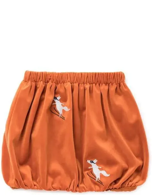 Velvet Bubble Skirt With Foxes Embroidery