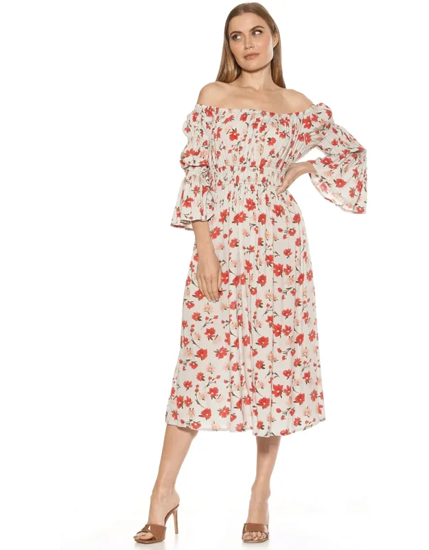Rey Midi Dress With Pockets And Bell Sleeves