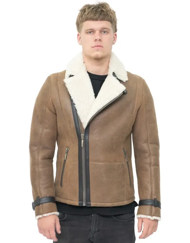 Heathfield Biker Jacket With Thick Sheepskin Lining And Zipped Pockets