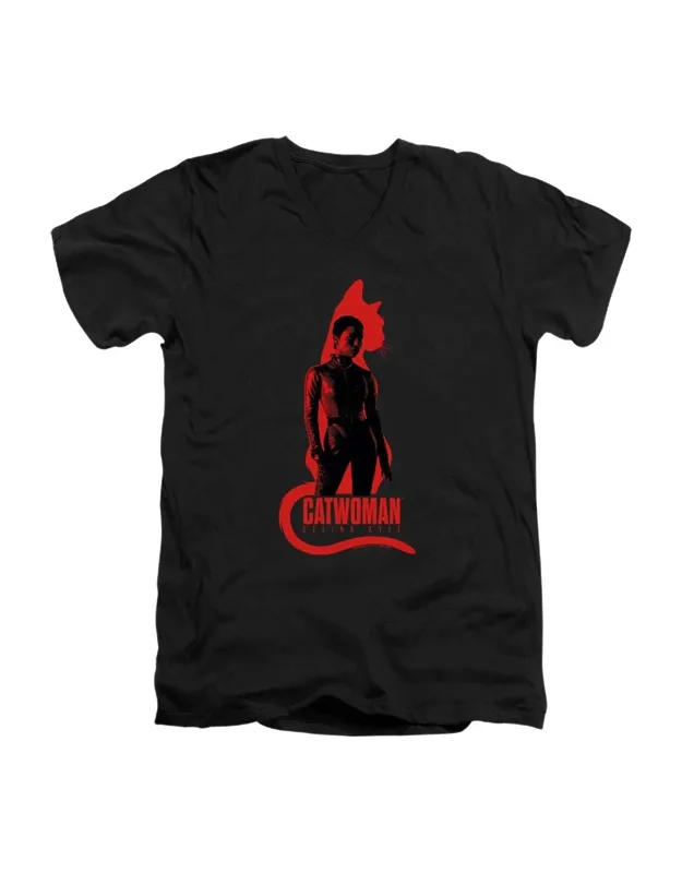 Cat Silhouette V Neck Premium Cotton T-shirt