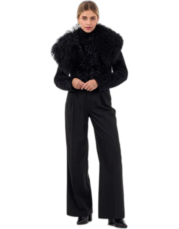 Lamb Bolero With Floral Embroidery