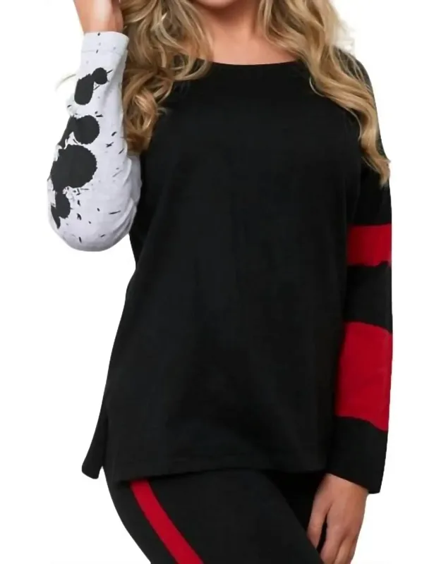 Splatter Stripe Sleeve Scoop Pullover