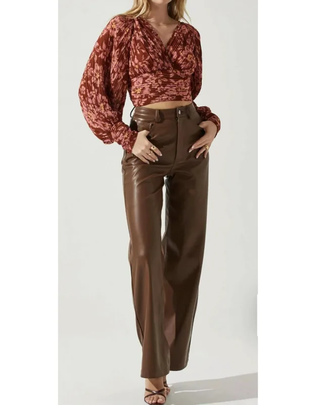 Pleated Floral Puff Sleeve Top