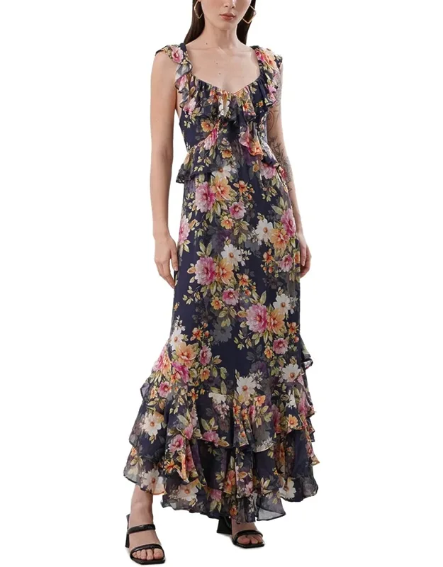 Marzena Maxi Dress With Tiered Ruffle Hem And Tie Back Closure