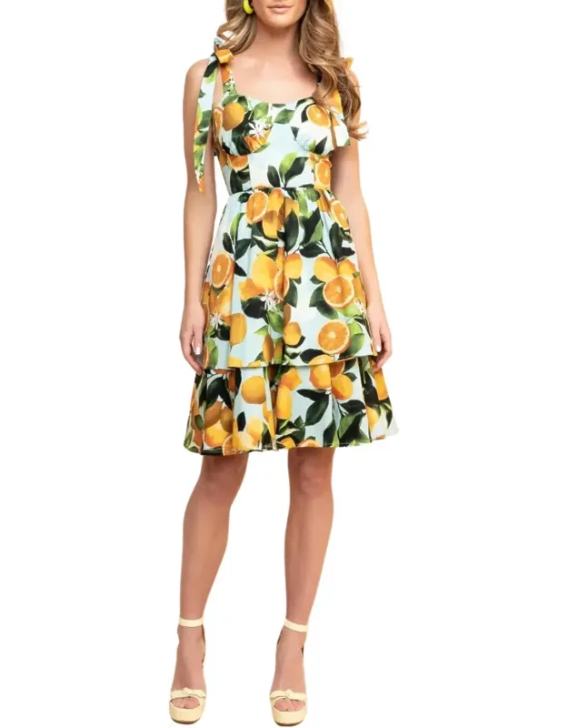 Lemon Print Poplin Belted Dress