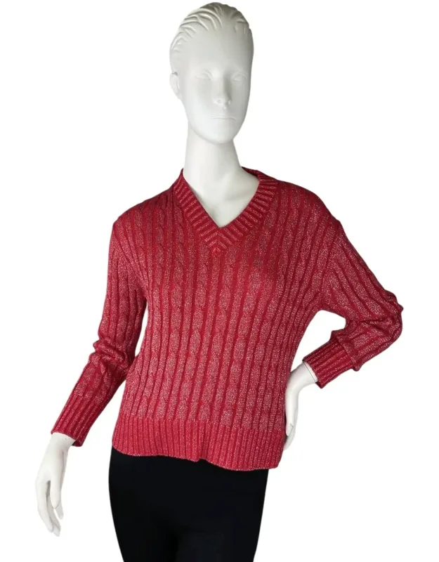 Lurex Cable V Neck Sweater