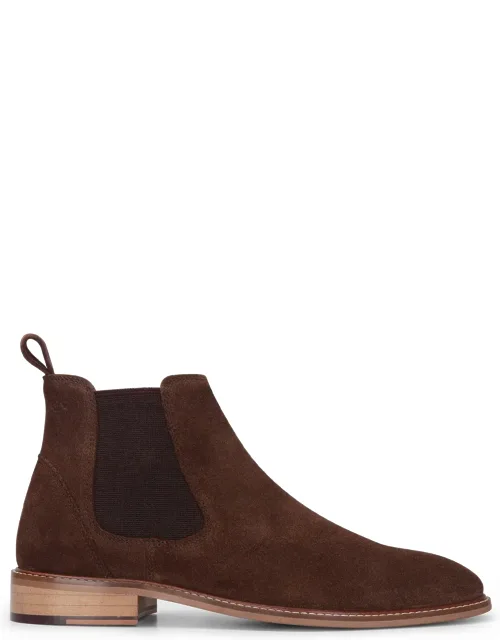 Brown Suede Leather Chelsea Boots With Cushioned Insole And Durable Sole