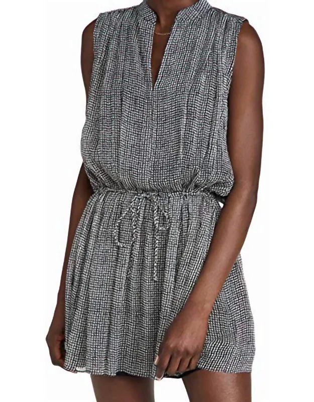Geometric Print Sleeveless Gathered Waist Mini Dress