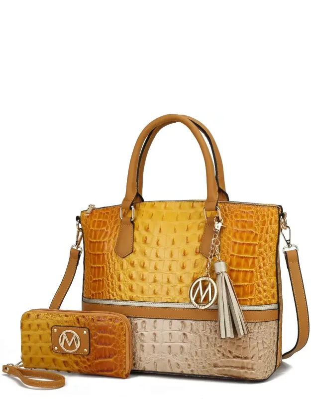 Autumn Crocodile Skin Tote Bag With Wallet