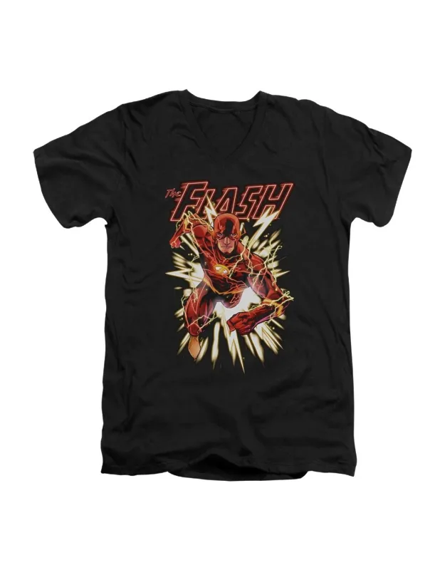 Justice League Of America Flash Glow V Neck Premium Cotton T-shirt