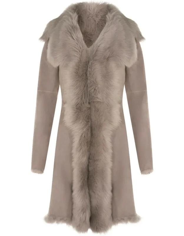 Toscana Sheepskin Suede Trench Coat - Luxurious Revere Collar, Pocketless Finish